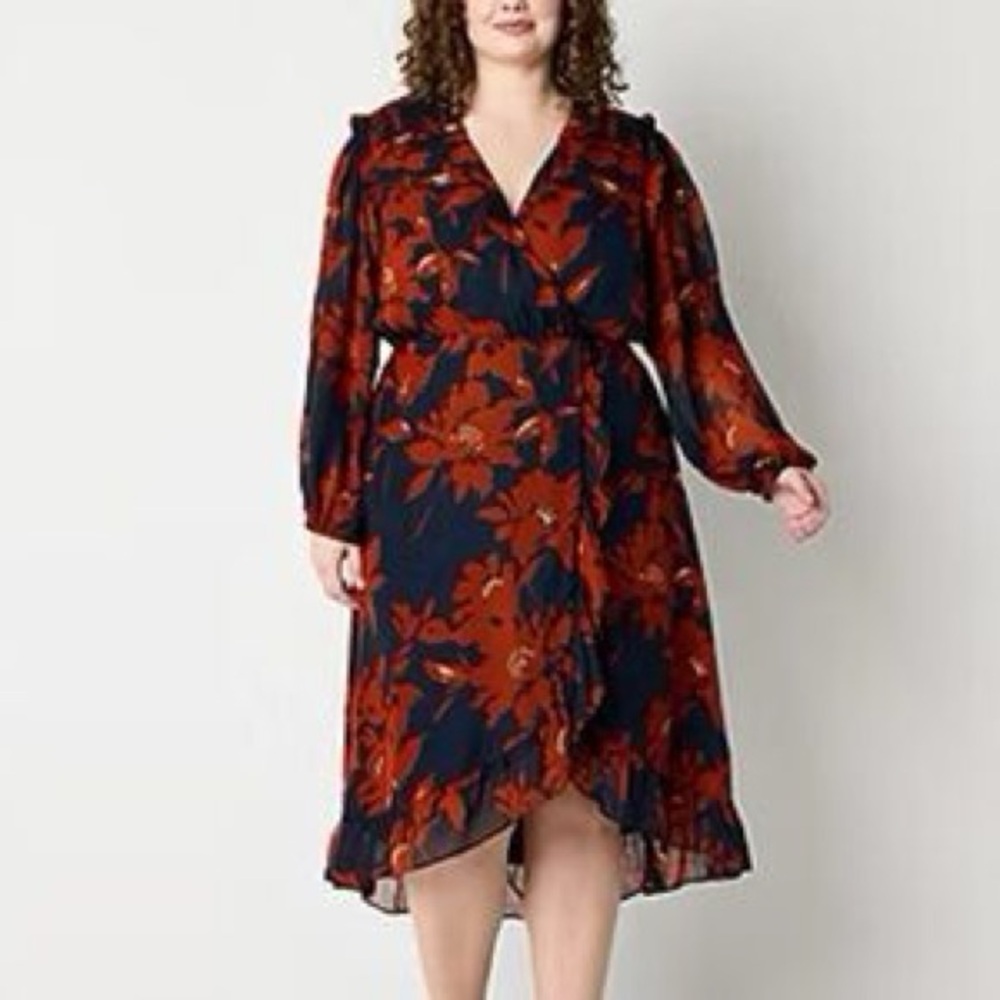 Floral Long Sleeve Dress in Navy/Rust